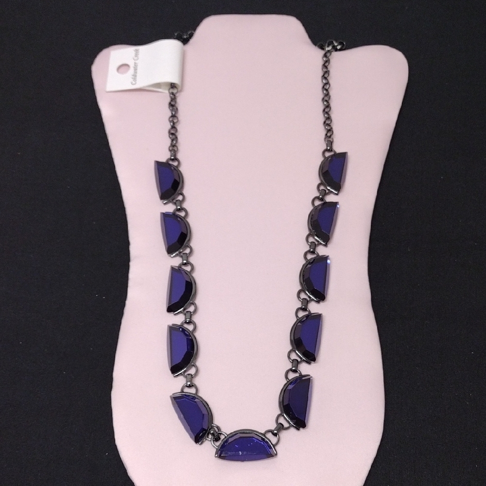 Blue Gemstone Necklace with Gold-Toned Chain